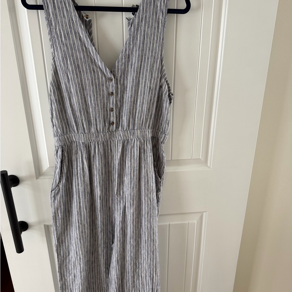 American Eagle Outfitters Navy and White Striped Jumpsuit